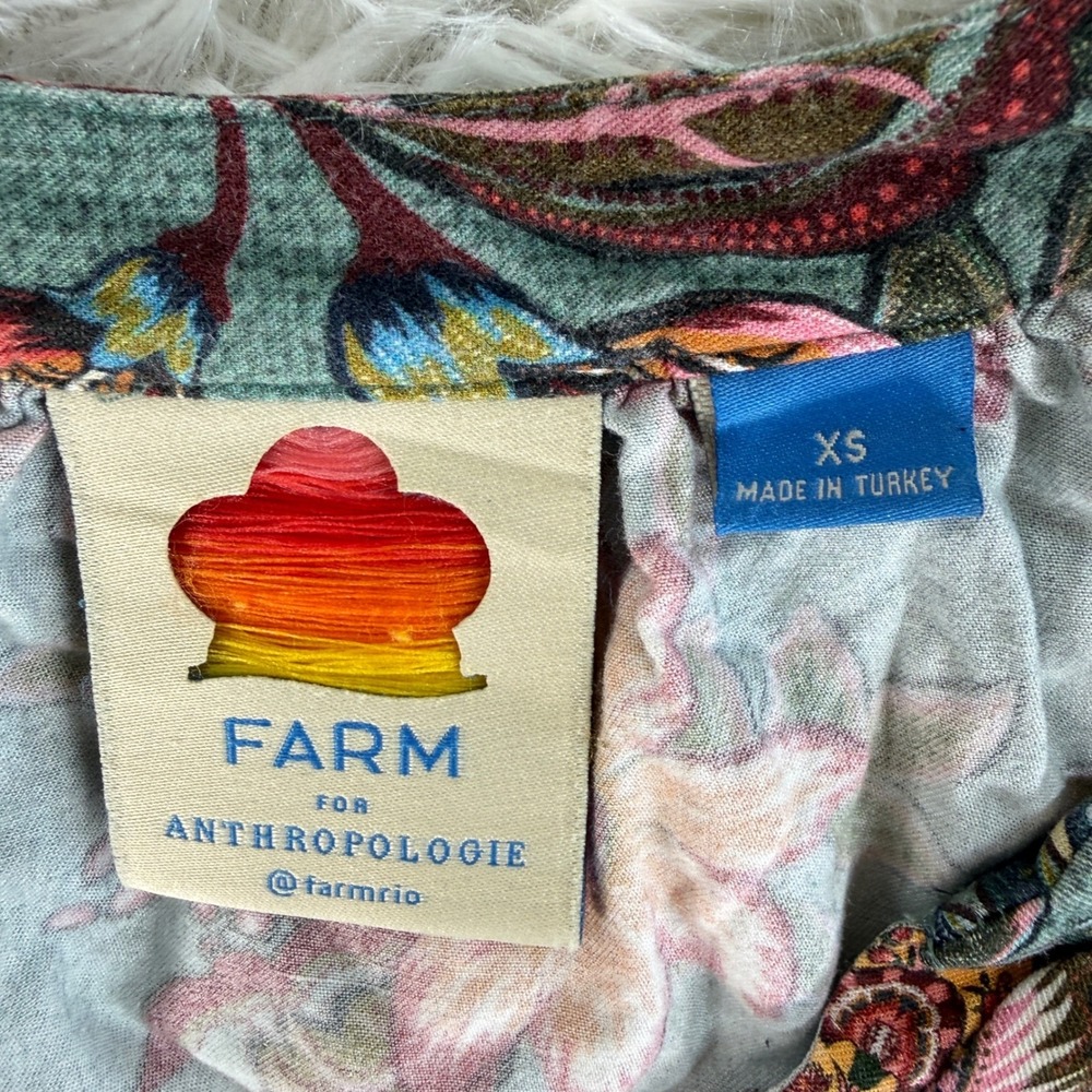 FARM Rio Anthropologie Paola Floral Peasant V Neck Blouse Top XS Boho Chic - Picture 5 of 12